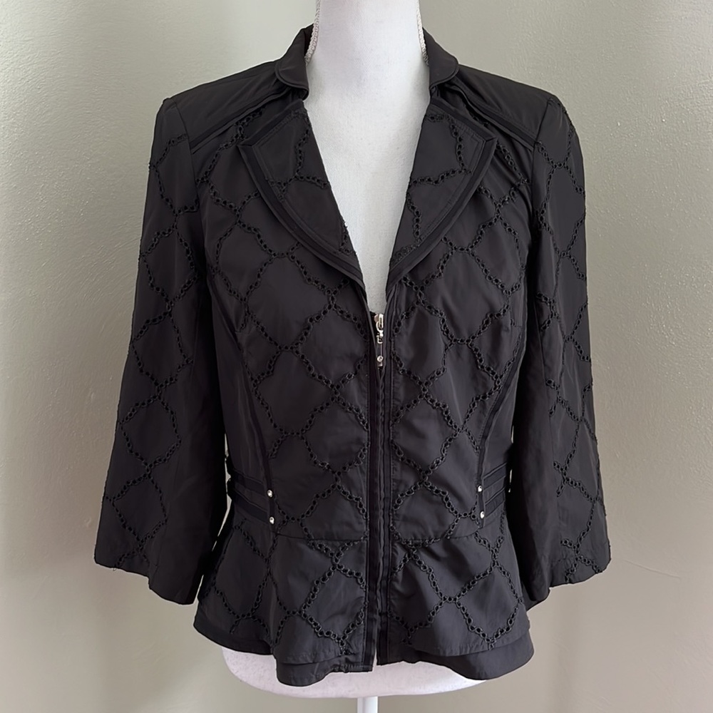 WHBM Eyelet Zip Front BlazerJacket with Rhinestone Accents and Peplum Hemline - Picture 14 of 14